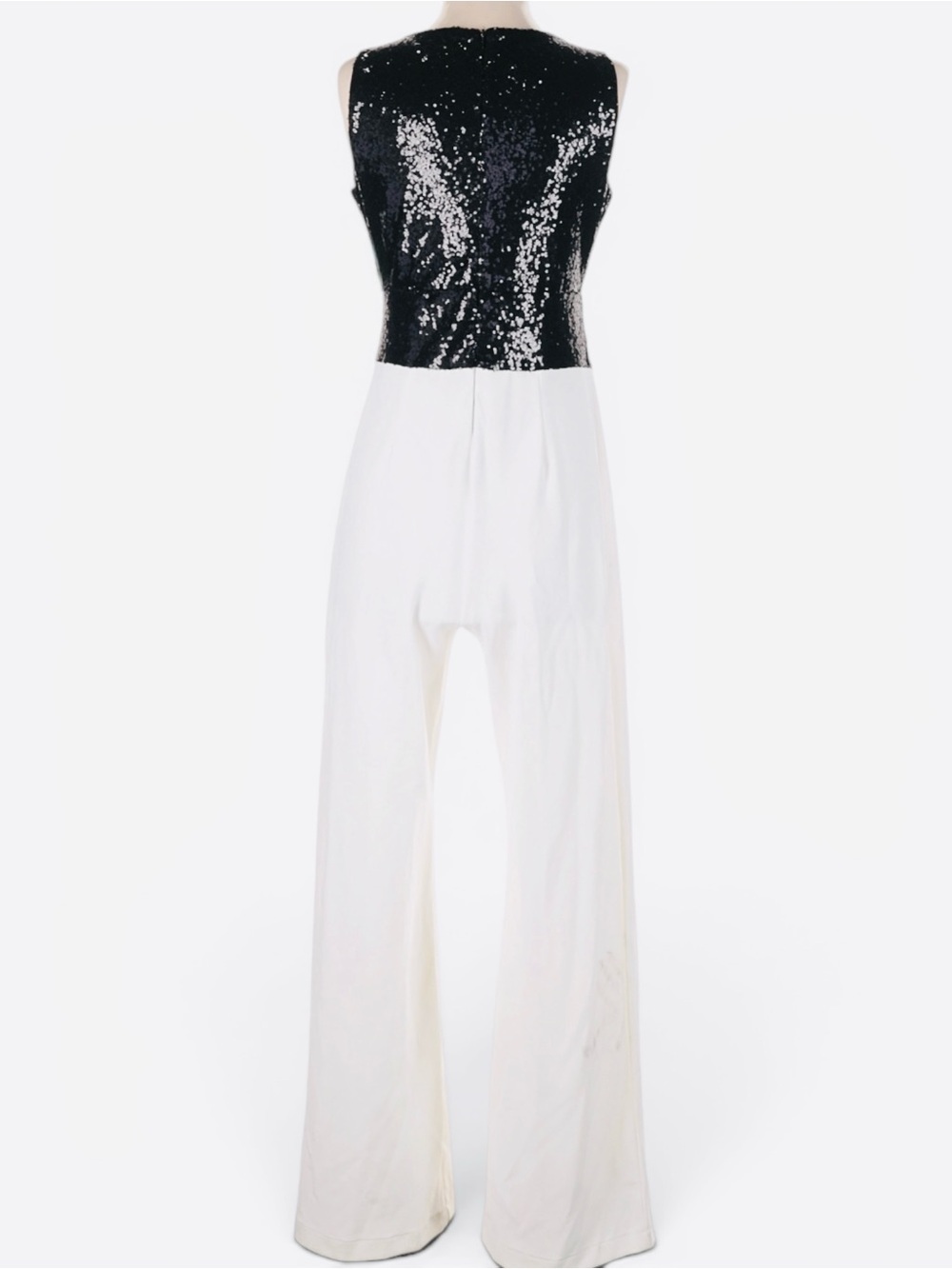 New York and Company Black and White Sequin Bodice Wide-Leg Jumpsuit - Picture 4 of 9